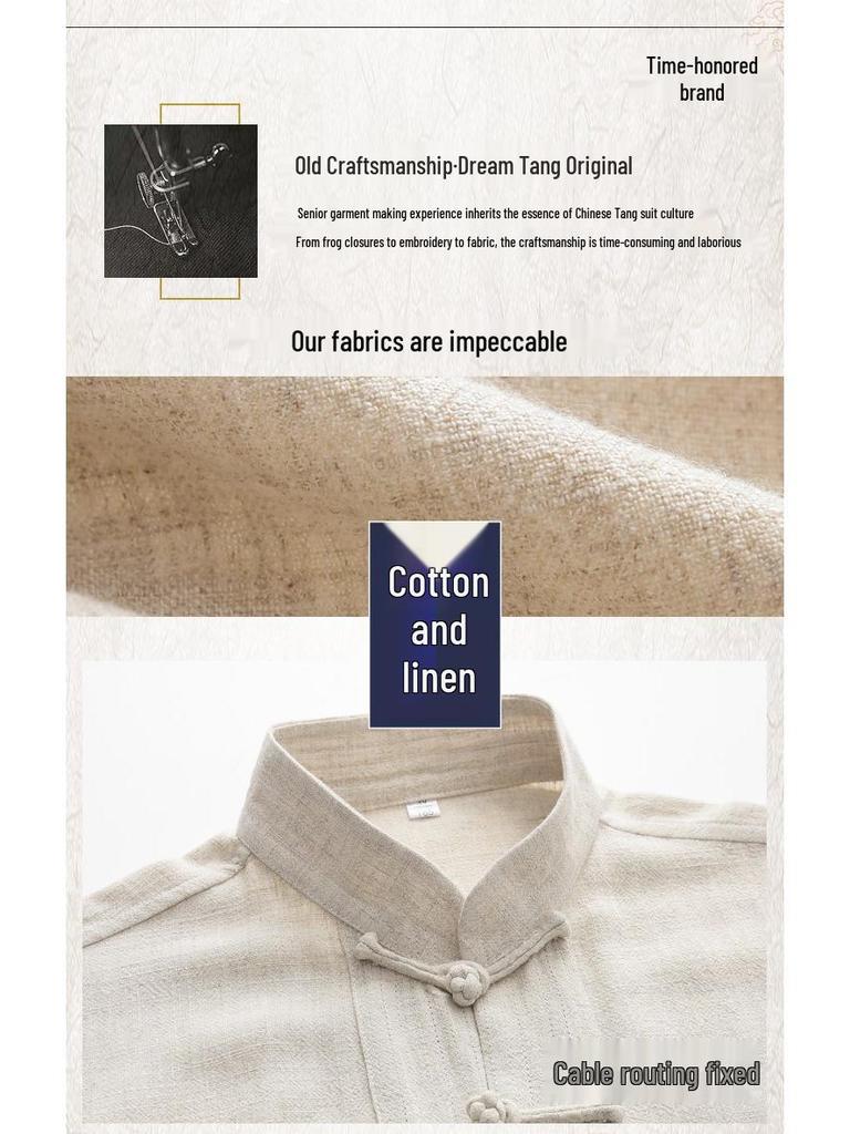 Men's Youth Linen Tang Suit - Chinese Style Zhongshan Jacket Hanfu Set