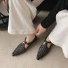 Hollow sandals woven low heel 2025 T-strap Mary Jane shoes women's new leather soft sole versatile thick heel single shoes