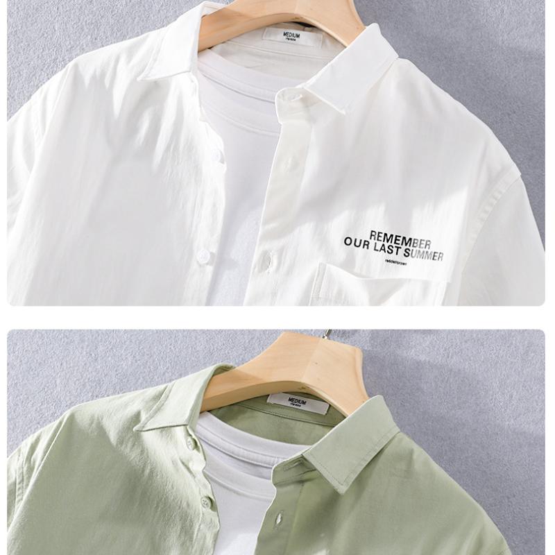 Summer Fashion Mens Shirts Daily Casual Shirt Youth Simple Men Tops Solid Color Lapel Collar Pocket Short Sleeve Shirt Youth Fresh Men Clothing