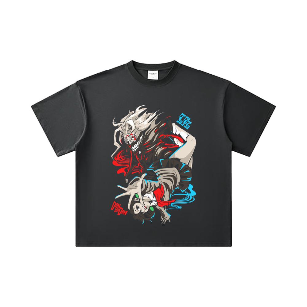 260 GSM Doppelgarn 32er Zählung 100% Baumwolle Dandadan V38 Okarun Momo Druck Unisex Schweres Baumwoll-T-Shirt