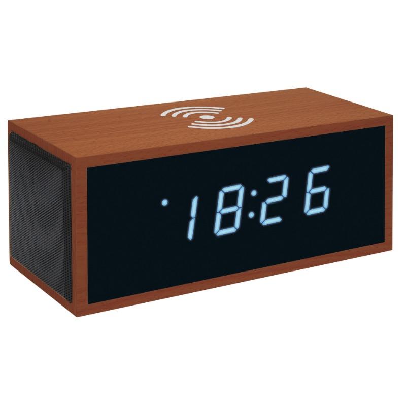 Bluetooth-Lautsprecher Kabelloses Laden Digitaluhr Holzspiegeluhr Bluetooth-Audio Elektronischer Wecker Kabellose Ladeuhr