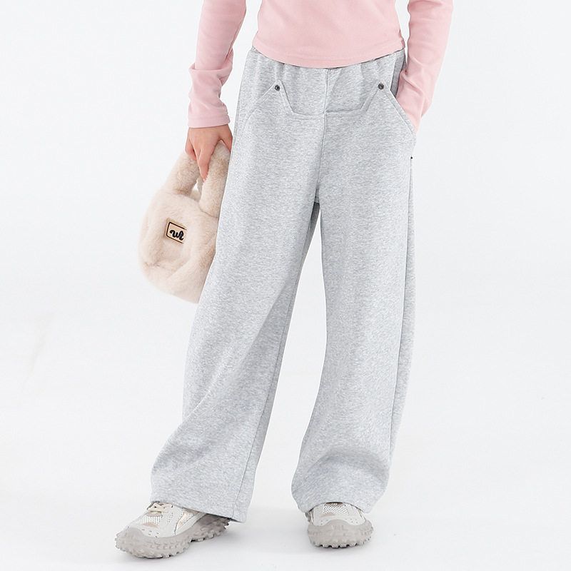 Girls' Sports Pants, Spring and Autumn Children's Clothing, Loose Wide-Leg Pants for Kids, Casual Solid Color Mid-Waist Pants for Older Children