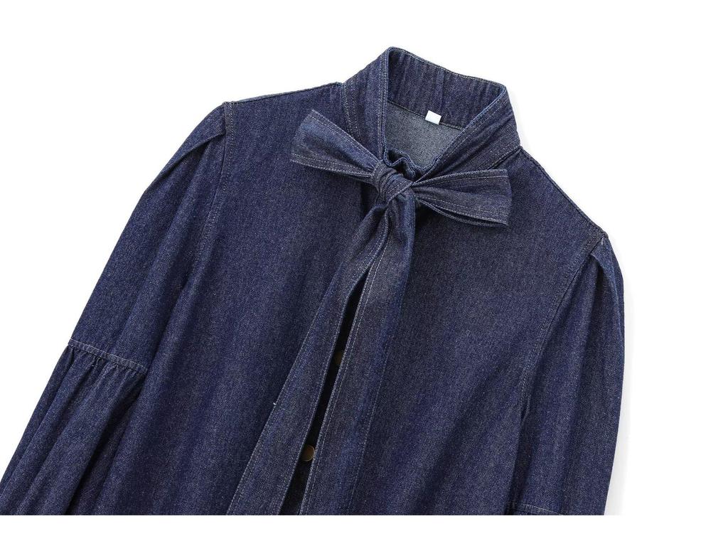 2025 Trendiges Damen-Denimhemd im europäischen Stil mit Schnür-Fliege