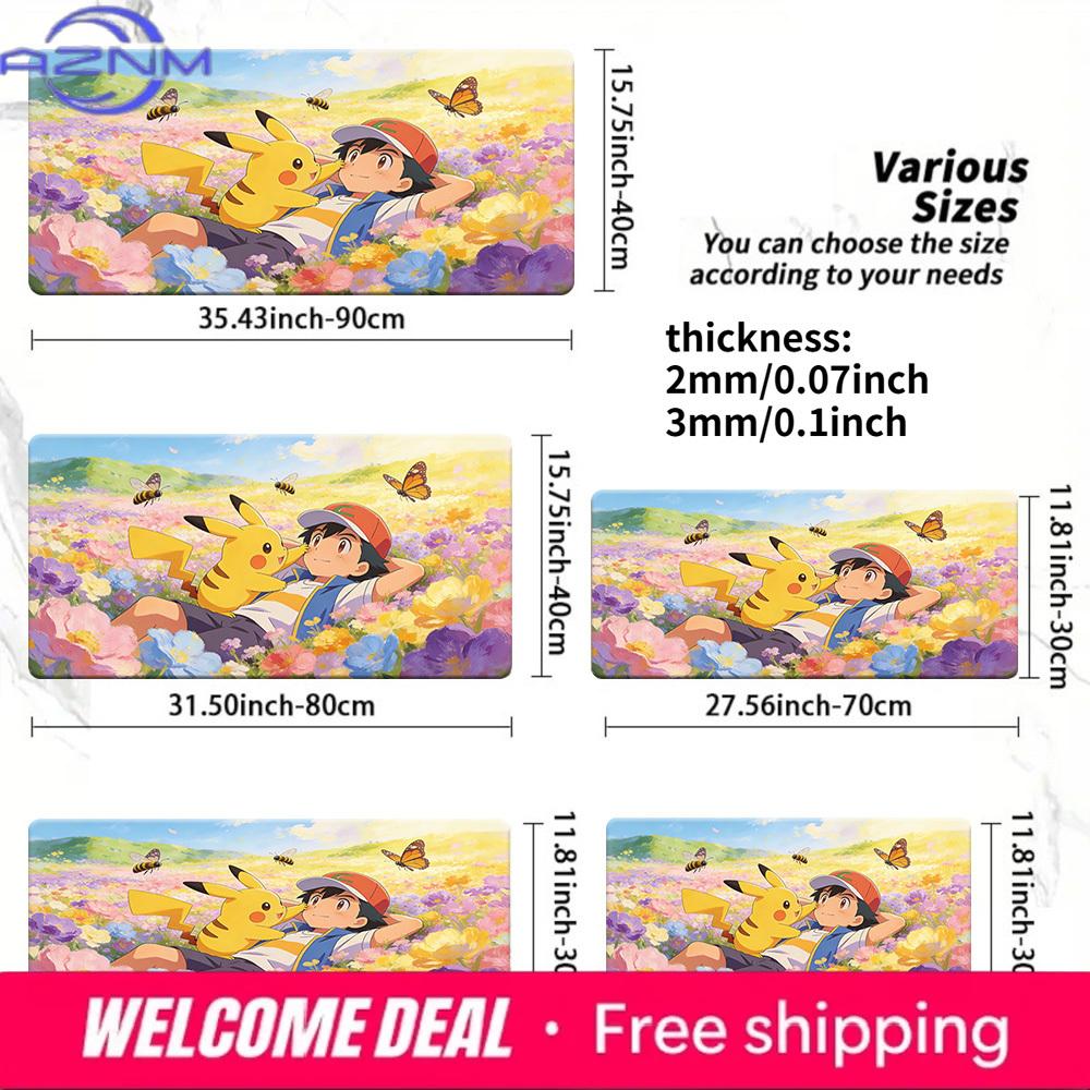 Ash Pikachu Colorful Flower Field TCG Playmat NonSlip Desk Mat 30x80x0.2cm
