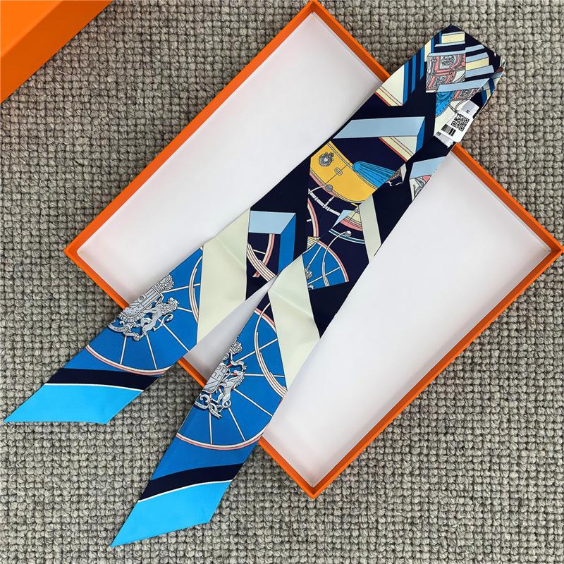 POBING Wheel Print 18m/m Twill Silk Scarves Women Luxury Brand Scarf Bag Ribbons Tie Head Scarf Small Long Skinny Scarf 86*5CM