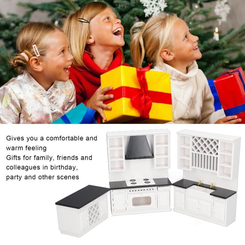 Dollhouse Kitchen Cabinet Set 1/12 Birch Wood Miniature Bar Counter For Dolls House Decoration