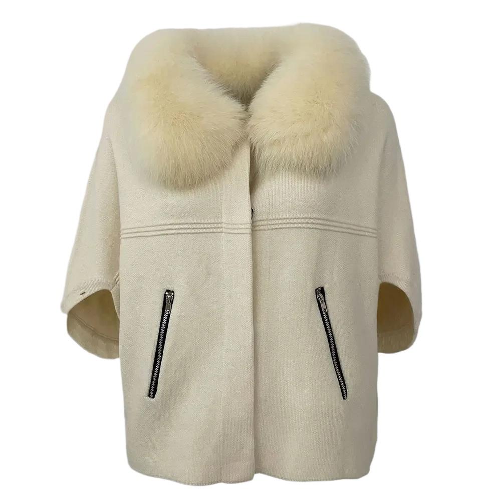 OFTBUY 2024 Herbst Winter Echt Fuchs Waschbär Pelz Kragen Mantel Gestrickte Pullover Frauen Kurzarm Jacke Dicke Warme