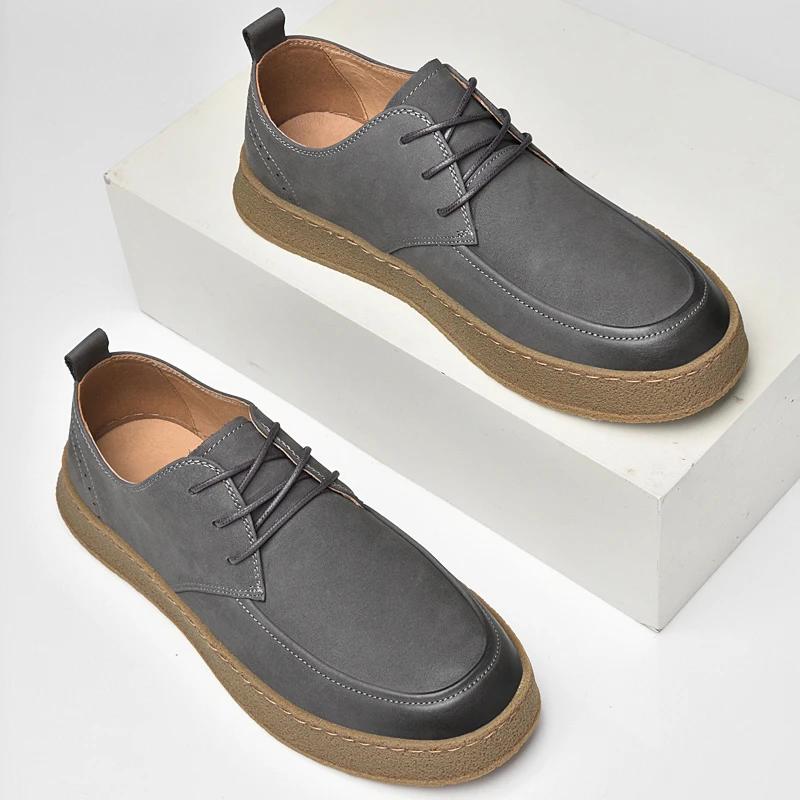 Luxury Brand Men Genuine Leather Casual Shoes Lace-up Light Comfy Driving Flats Designer Shoes Outdoor Round Toe Walking Shoes
