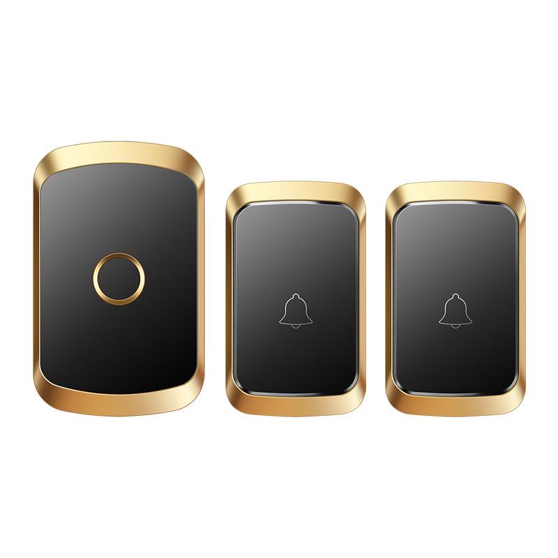 Smart Long-Range Wireless Waterproof Doorbell with Battery-Free Receiver Black Gold CN Plug