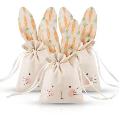 1 Stück Ostertag Beige Leinen Jute Geschenkbeutel Hase Karotte Süßigkeitenbeutel mit Kordelzug für Oster-Teeparty-Gastgeschenke