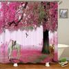 3D Cherry Blossom Shower Curtain Spring Pink Tree Floral Garden Bath Curtain Waterproof Fabric Bathroom Decor with Hooks