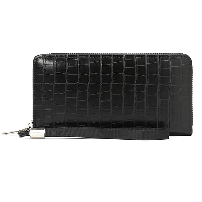 

[Haffukiry] long wallet ladies wallet large capacity Contains 8 cards coin purse round zipper long wallet Popularity crocodile embossed PU leather