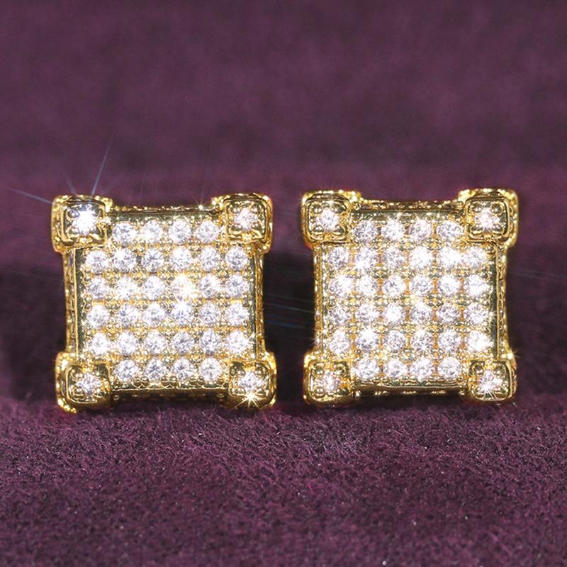 

Huitan Modern Fashionable Square Shaped CZ Stud Earrings for Women Luxury Gold Color/Silver Color Versatile Chic Jewelry Bulk