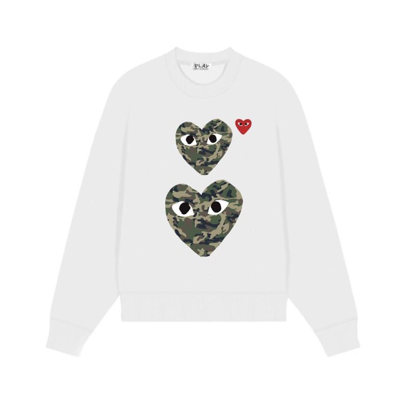 Relaxed Fit Cotton Sweatshirt With Heart Print Long Sleeve Crew Neck Fleece Lined Unisex Winter Casual Top