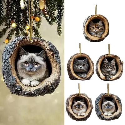2D Katzendekoration zum Aufhängen Acryl Katze im Baumloch Dekoration Weihnachtsbaum