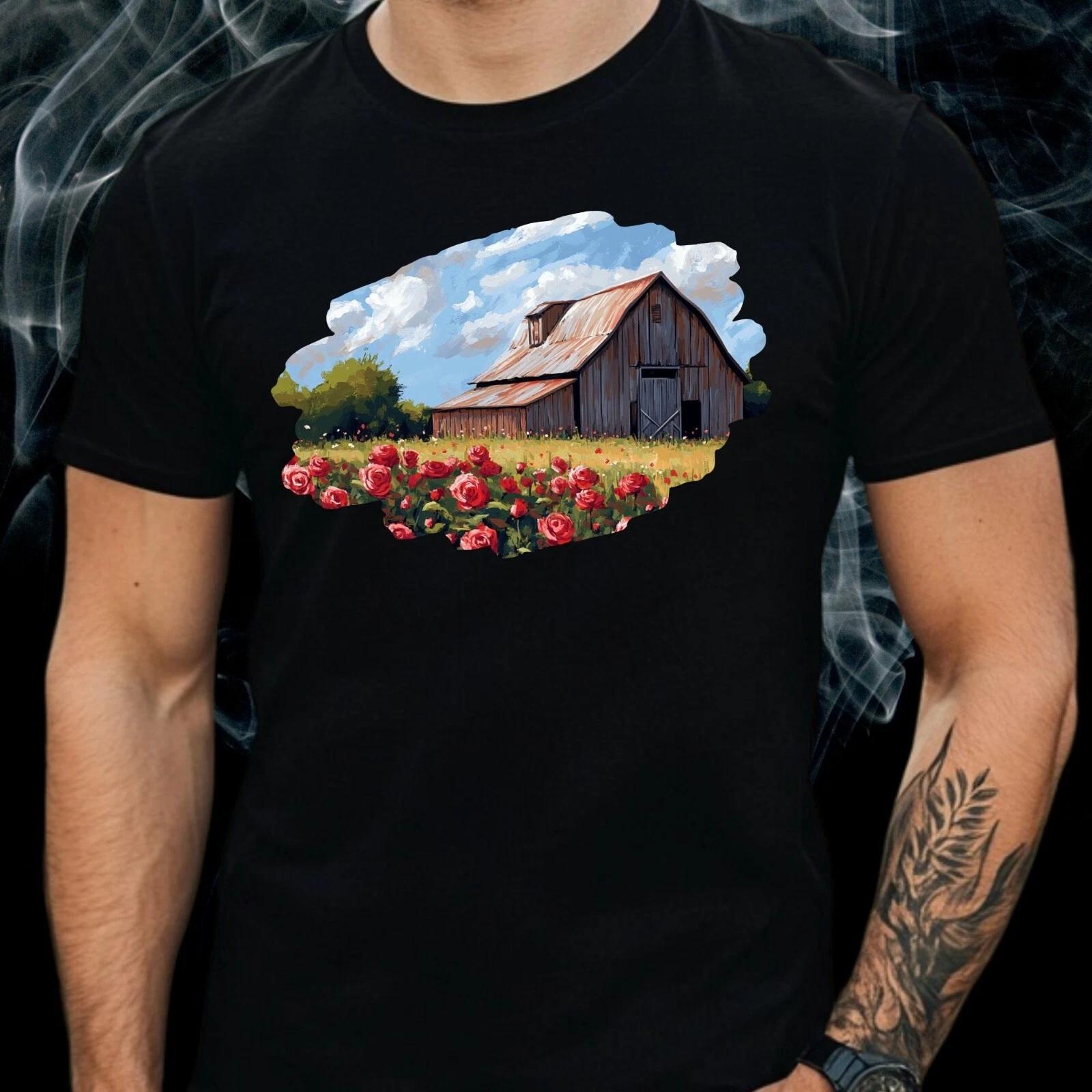T-Shirt Herren Scheune mit Rosenfeld Motiv Baumwolle Größe S bis 5XL XS