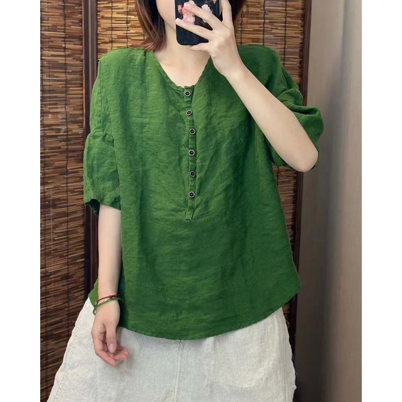 TIFICY Women's Fashion Casual Summer Spring Solid Color Print 1/2 Sleeves V-Neck Blouses & Shirts