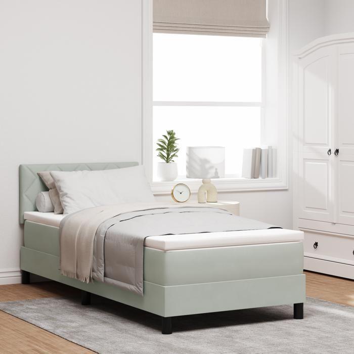 Lit Box Spring vidaXL avec Matelas Gris clair 90x200 cm Velours 3339212