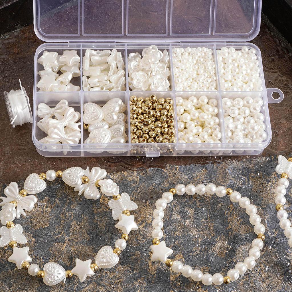 800 Stück/Box Perlen-Set mit künstlichen Perlen für DIY-Schmuckherstellung Lose Abstandshalter Armband Halskette Ohrring Zubehör Bastelbedarf
