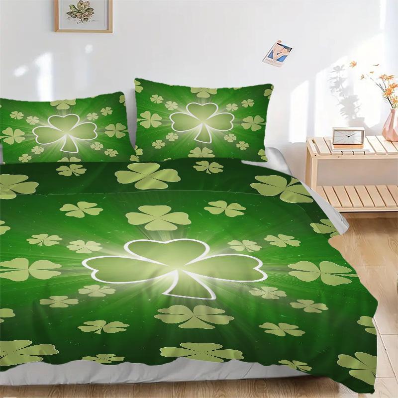 Four-leaf Clover Luck Symbol Bedding Set - 3 Piece Comforter Cover Gift for Bedroom,Includes No InsertB136 135x200cm