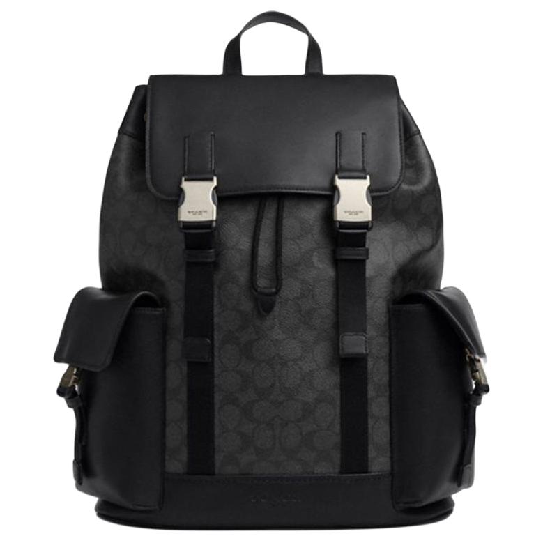 

Coach Clark 33 Flap Double Buckle Design Leather Backpack Large Men Backpack Black CCF90-QBMI5 Basic Set (Bag+Dust Bag)