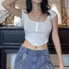 Fashion summer new short-sleeved U-neck single-breasted slim-fitting navel base solid color T-shirt women