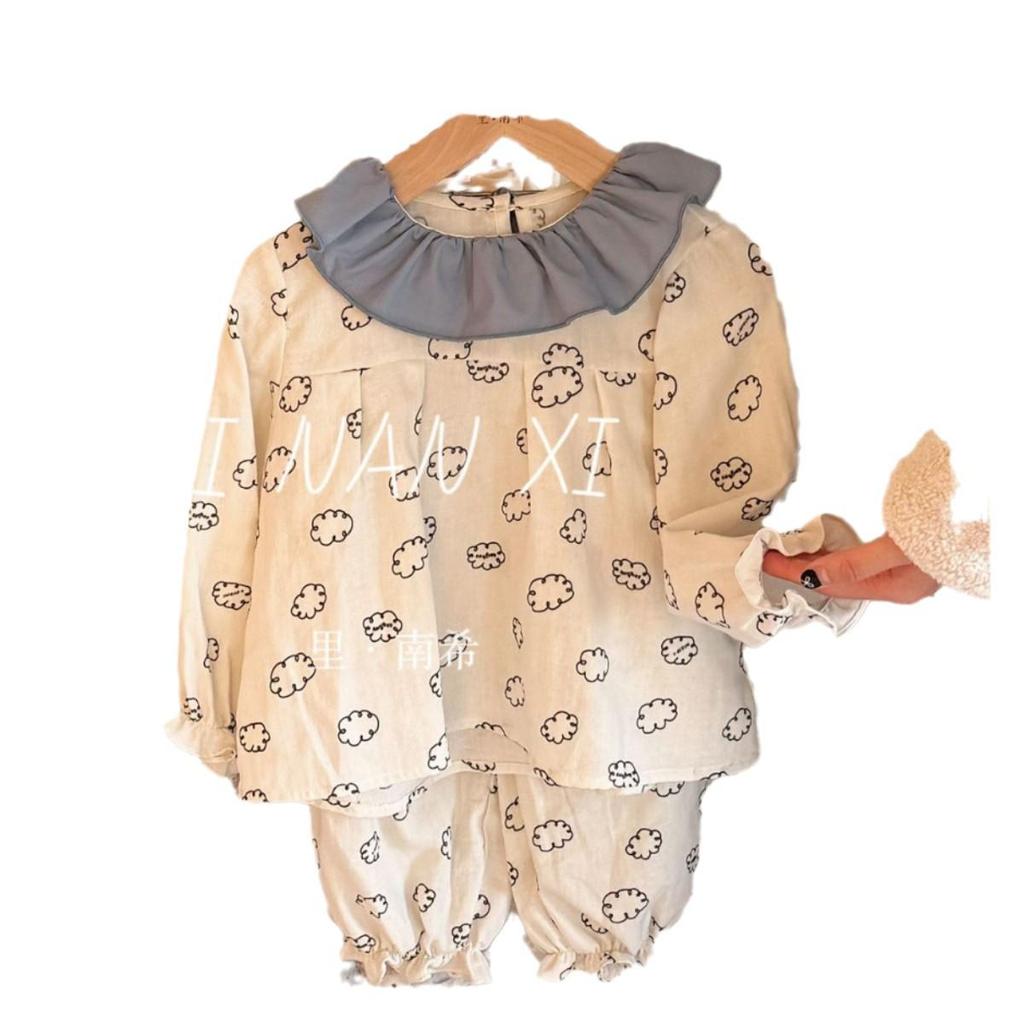 Autumn 2025 Baby Princess Pajama Set: Ruffle Edge, Peter Pan Collar, Cute Sleepwear 85025