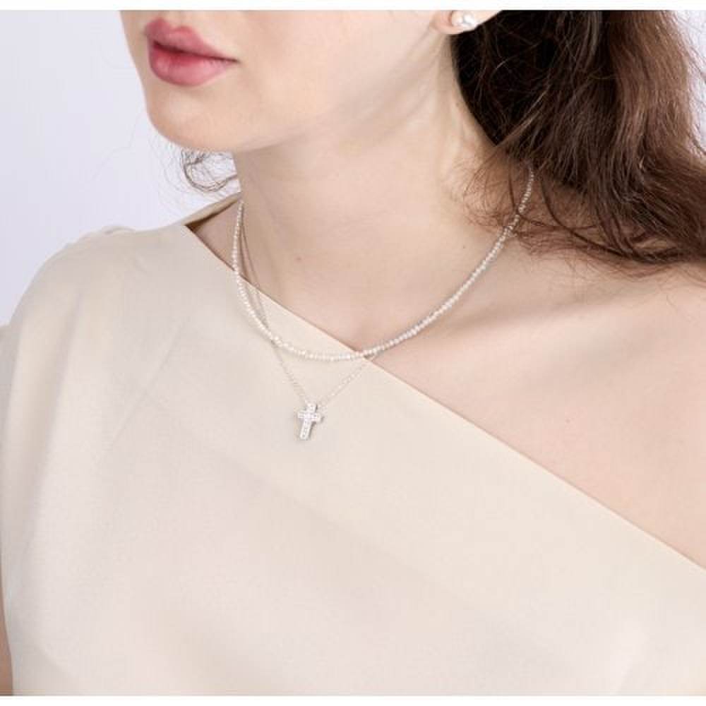 92.5 Silver Simulant Diamond Fashion Cross Necklace Ss029N