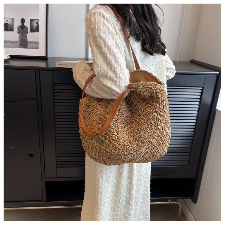Borsa in Paglia Donna Nuova Estiva Vacanza al Mare Spiaggia Borsa Intrecciata Grande Capacità Borsa a Spalla Tote Borsa Tote Intrecciata in Paglia per Donna