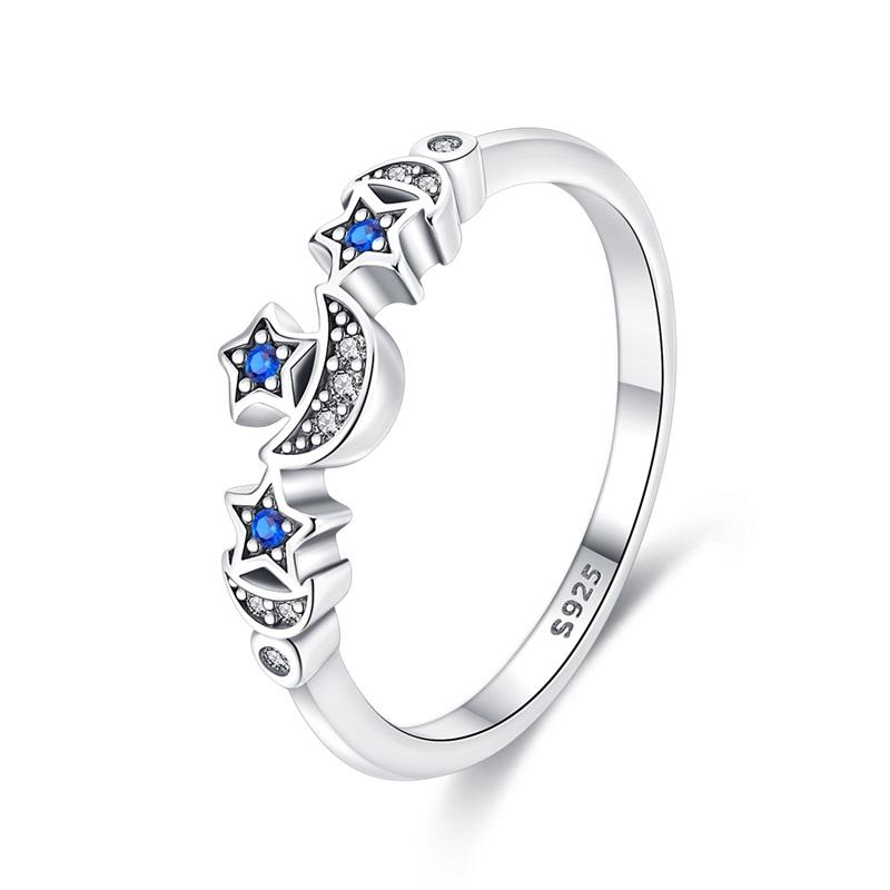 

Rings for Women 925 Silver Color Popular Blue Zircon Blossom Flower Snowflake Stars Moon Rings Wedding Party Romantic Jewelry 9