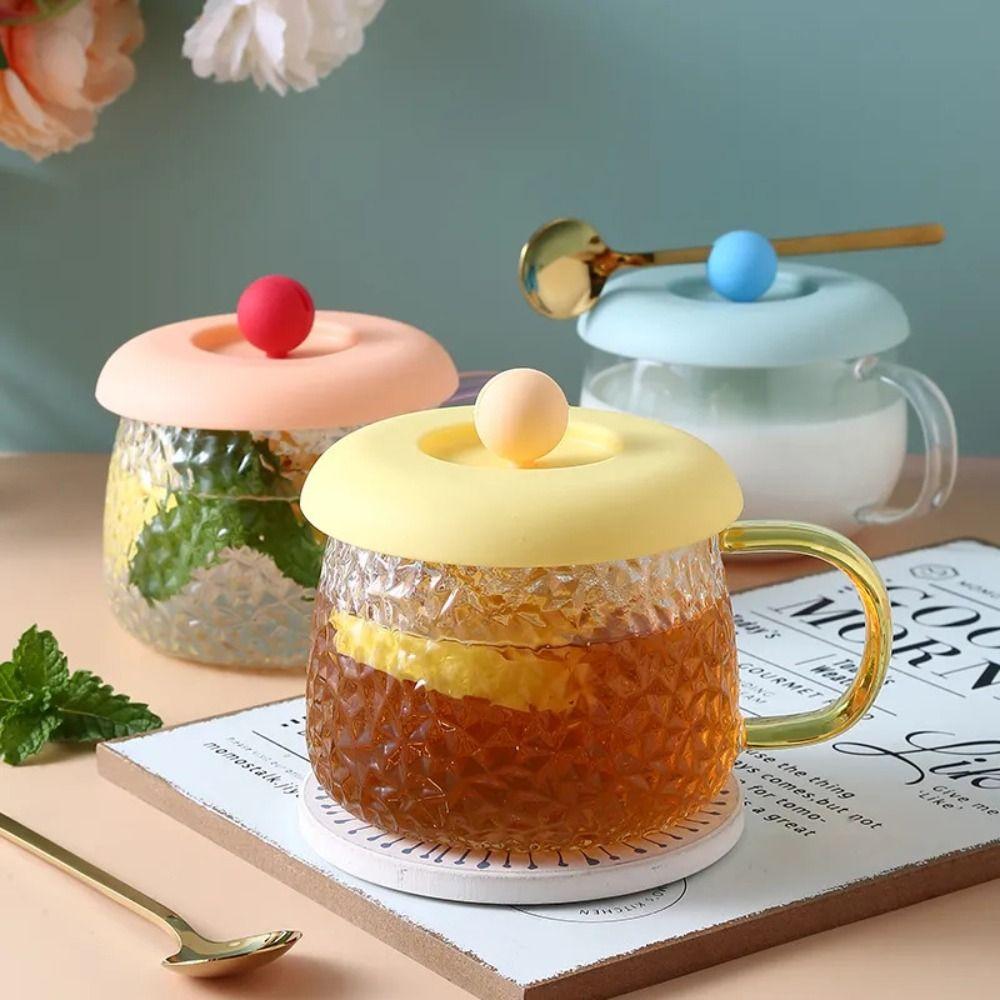 with Spoon Holder Silicone Cup Cover Round Heat-Resistant Lid Water Cup Lid Leak-Proof Anti-dust Coffee Mug Sealed Cap