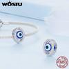 WOSTU 925 Sterling Silver Blue Evil Eye Charms Fatima's hand Beads Fit Original Bracelet DIY Necklace Jewelry Make New Year Gift