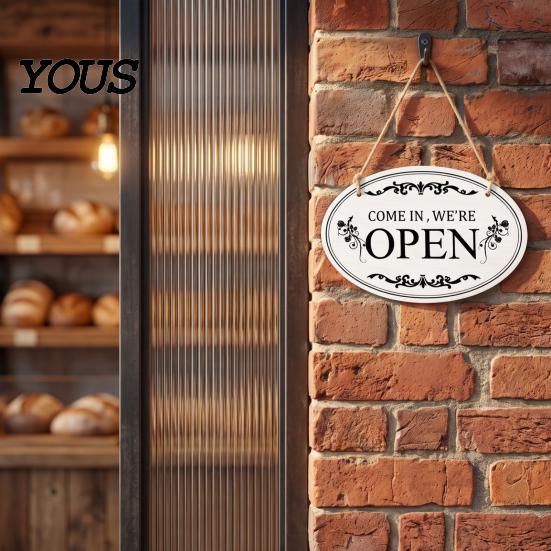 Indoor Store Front Display Wooden Open Closed Sign, Double-Sided Hanging Door Sign with Vintage Clear Font Business Notice Frame, Waterproof