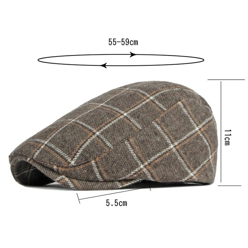 Autumn Winter Thickened Beret Men British Plaid Retro Cap Wool Flat Cap Painters Hats Driver Ivy Hat