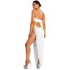 Womens Fringed Dance Outfit Halter Top Lace Up Gold Trim Crop Top Irregular Hem Slit Tiered Skirt