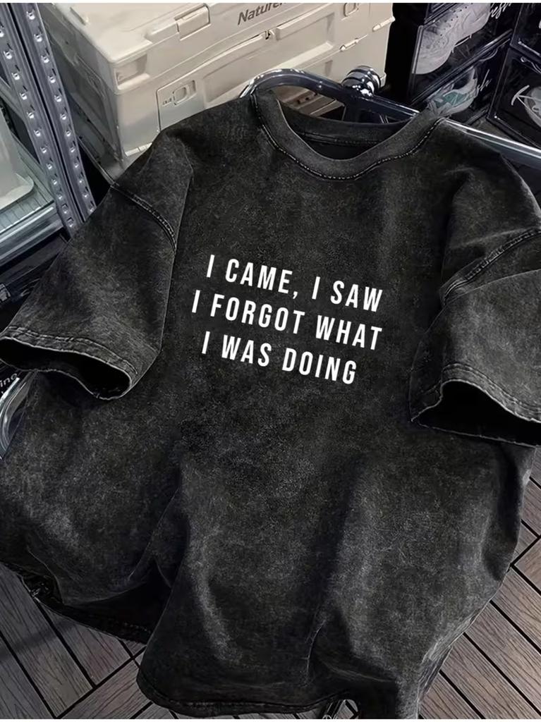 Vintage Distressed Funny Quote Print T Shirt Retro Washed Short Sleeve Tee for Men Women Streetwear