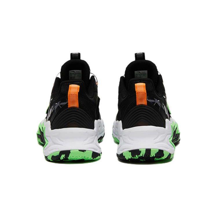 Anta Cement Nemesis Non-Slip Wear-Resistant Low-Top Basketball Shoes Kids Sneakers Black Green Orange 312321124H-8