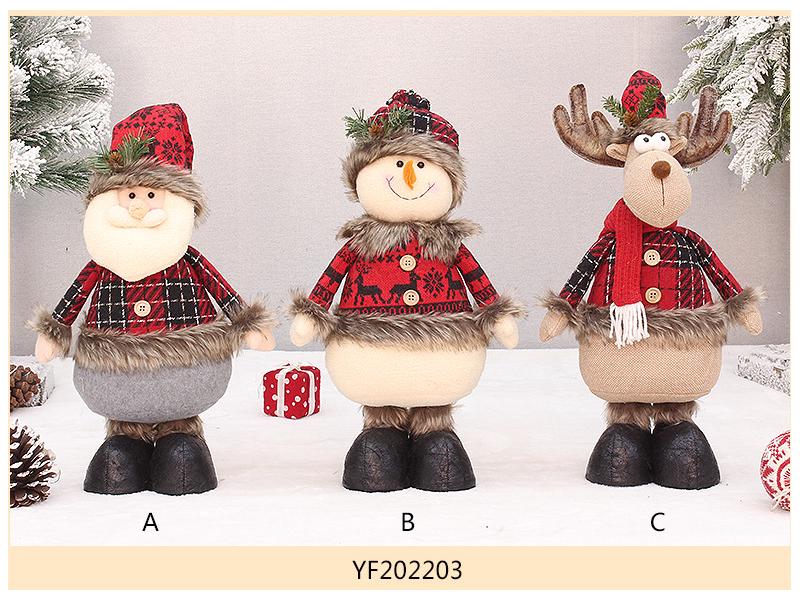 Păpușă Telescopică Plaid Roșu de Crăciun: Decorațiune Ornamentală Om de Zăpadă & Moș Crăciun