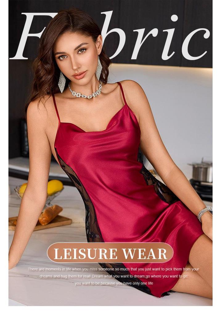 Ice Silk Lace Trim Camisole Nightgown - Women's Sexy Lingerie & Homewear