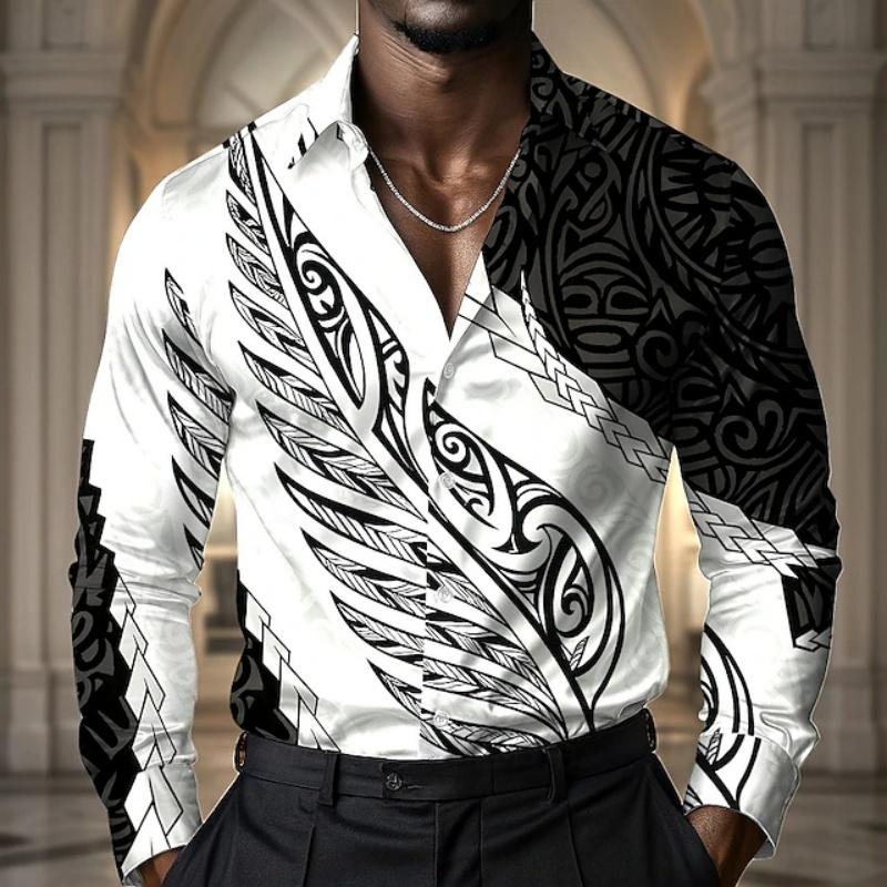 Men's Blue Blue Three Dimensional Hexagonal Geometric Printed Long Sleeve Shirt Modern Gradient Line Collar Business Casual Top