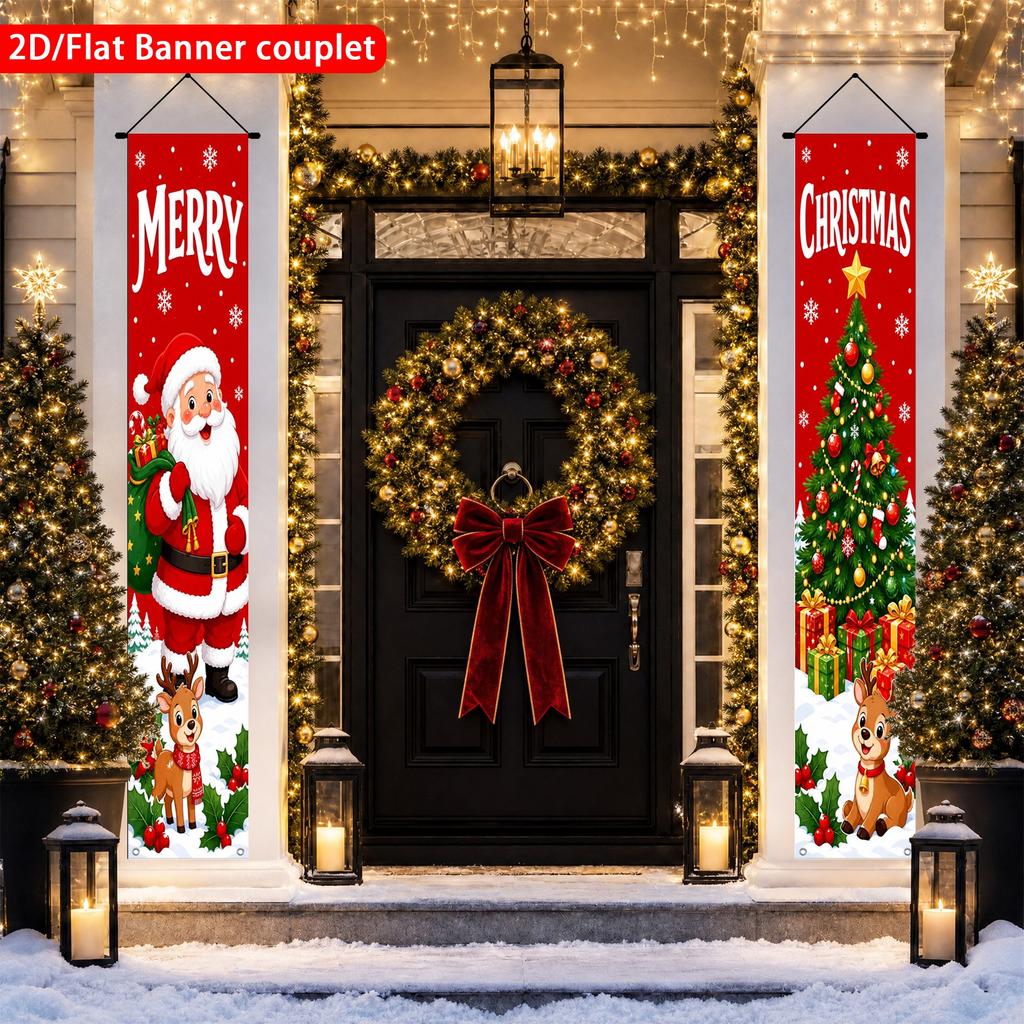 Door Couplet Banner for Christmas 2pcs Cartoon