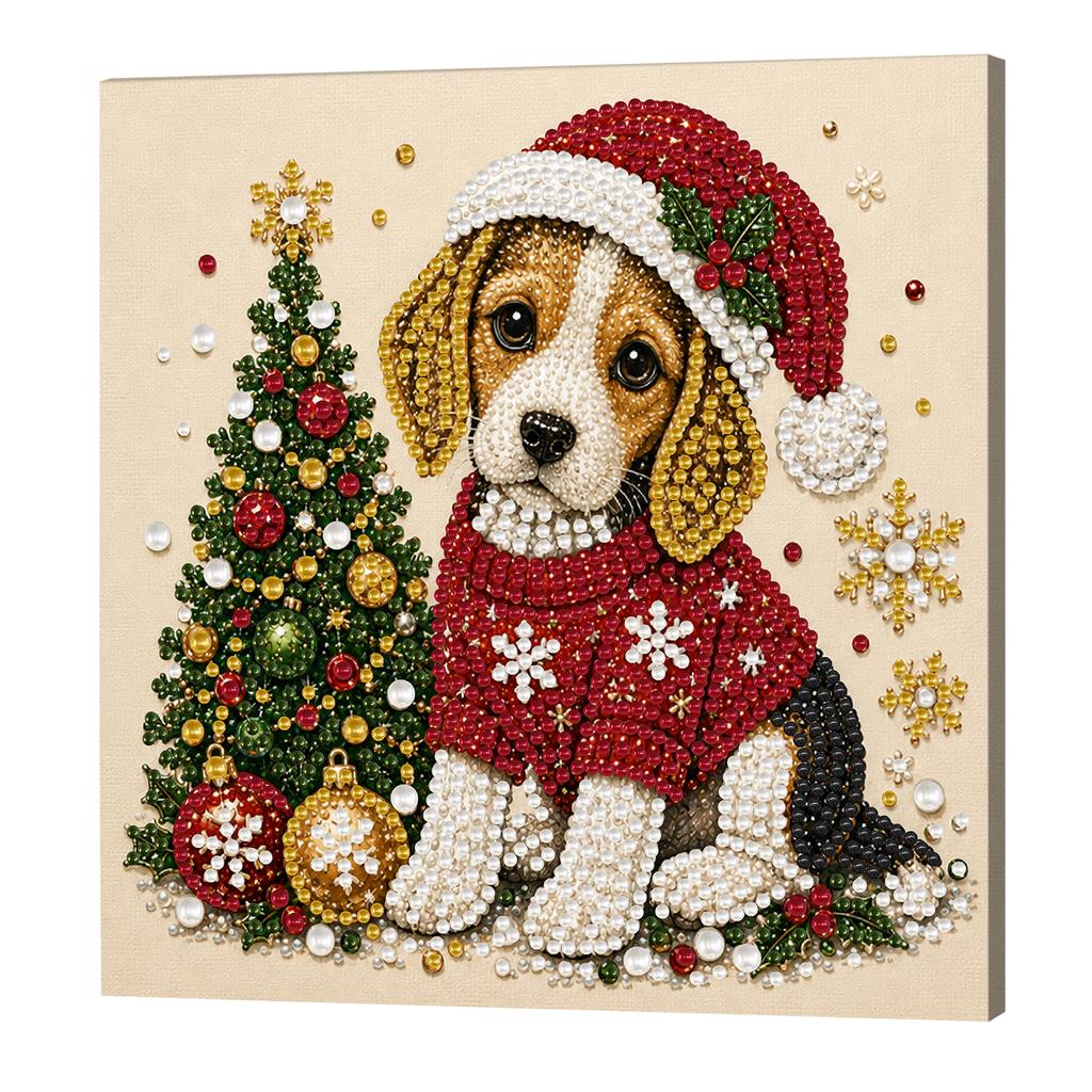 Christmas DIY Pearl Bead Art Painting Kit 20x20cm with Wooden Stretcher Frame Self-Adhesive Craft Set