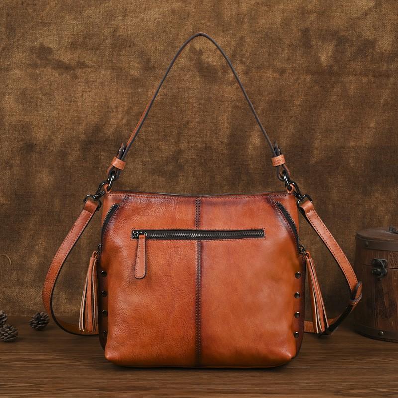 Johnature Vintage Embossed Women's Bag Genuine Leather Large Capacity Versatile Shoulder & Crossbody Bags