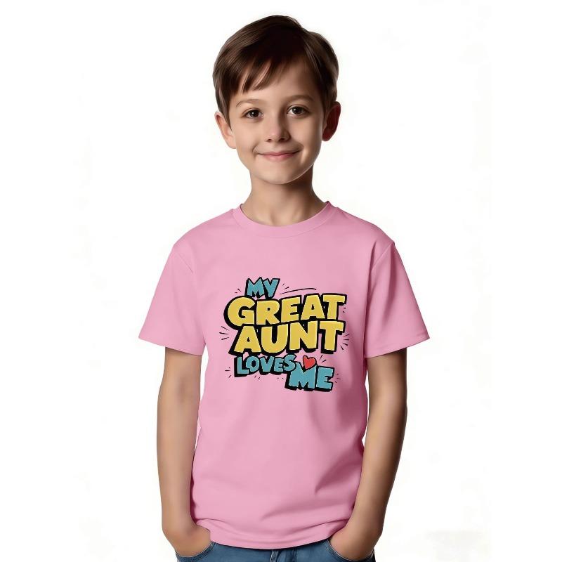 European Sizes Cute Great Aunt & Me Graphic Design T-Shirt - Casual Crew Neck Tee for Kids, Fun Cartoon Letters, Expressing Love for a Dear Aunt