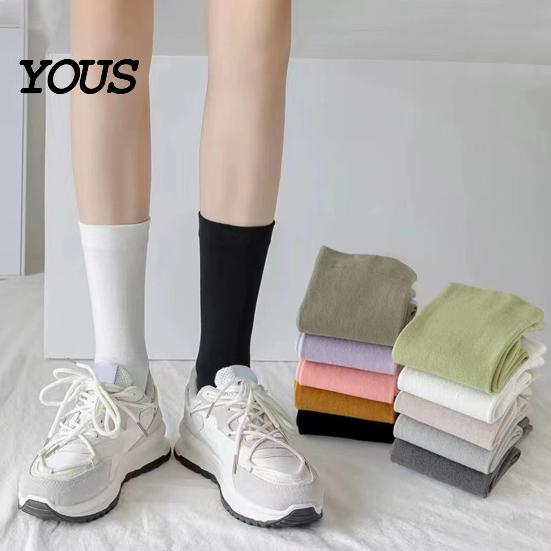 Soft Cotton Blend Socks Crew for Women, Solid Color Mid-calf Socks, Non-binding Lightweight Breathable Hosiery Daily Yoga And Sports, Comfortable