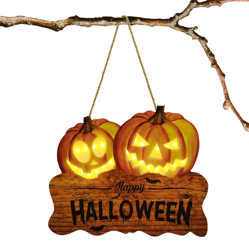 Décoration d'Halloween Lumière LED Accroche-porte Panneau de bienvenue Joyeux Halloween Citrouille Artisanat Mural Pour Maison Jardin Extérieur Décor Horreur
