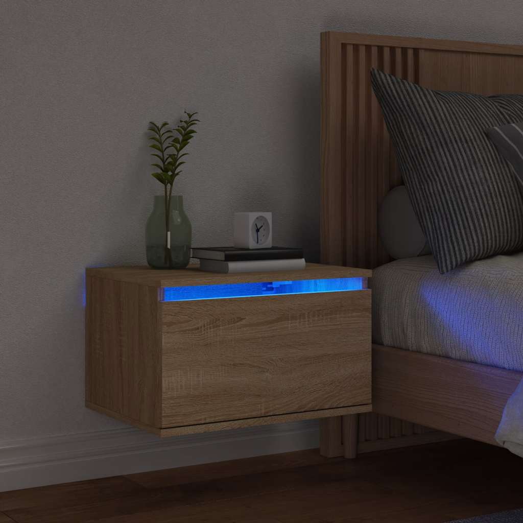 Wandmontierter Nachttisch Mit LED-Licht, Schwebendes Sideboard Für Wohnzimmer TV-Schrank, 50x36x30 Cm
