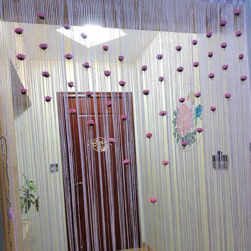 1PC 7 Colors Curtain Romantic Weddings Accessories Party Favors Rose Flower Silver Silk Line