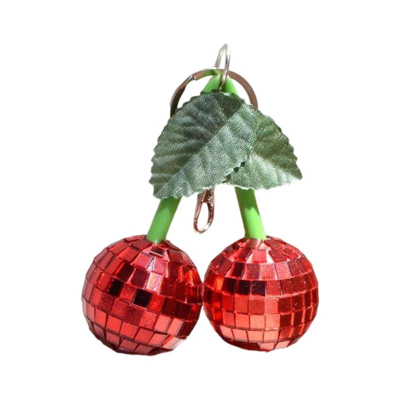 Sparkling Cherry Keychain Pendant With Mirror Finish Vintage Disco Style Bag Charm Lightweight Decoration красный