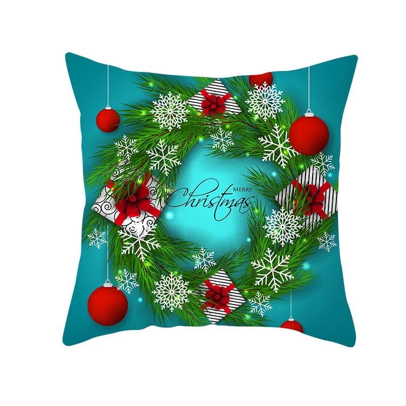 2022 Happy New Year Home Party Decor Cushion Cover Christmas Blue Snowflake Cartoon Printed Pillow Cover Xmas Pillowcase 45x45cm